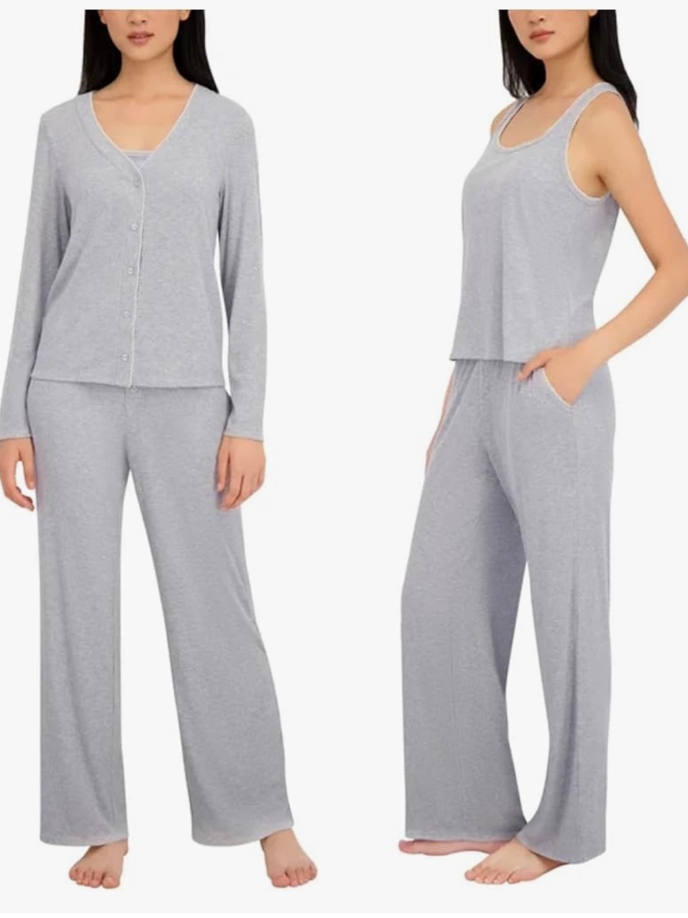 Live2Lounge Women’s 3pc Picot Ribbed Pajama Lounge Set